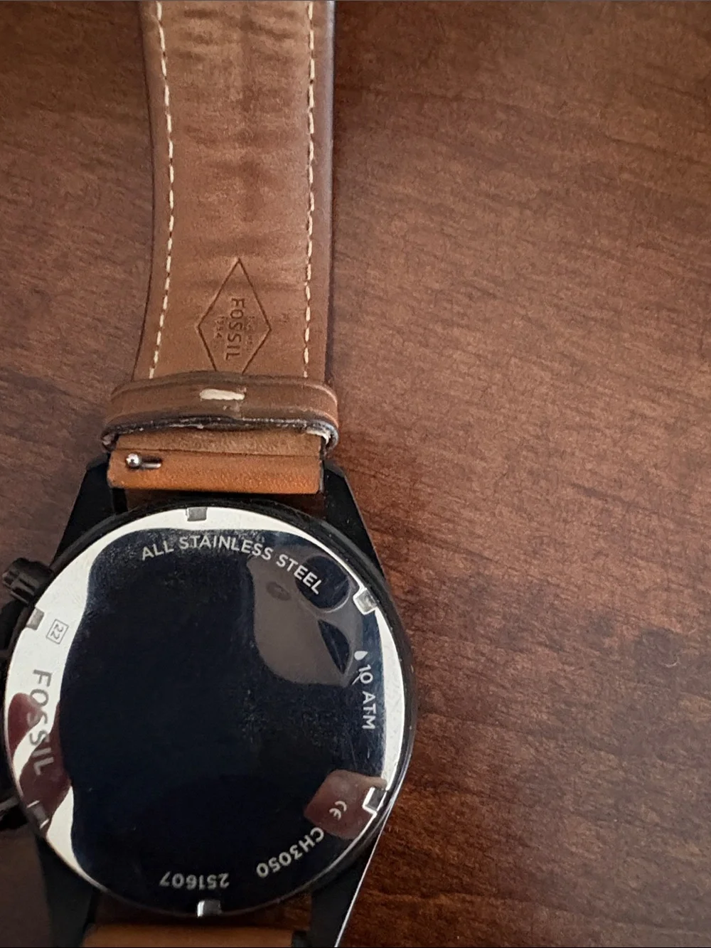 Fossil Men's Black Dial Chronograph Watch with Brown Leather Strap